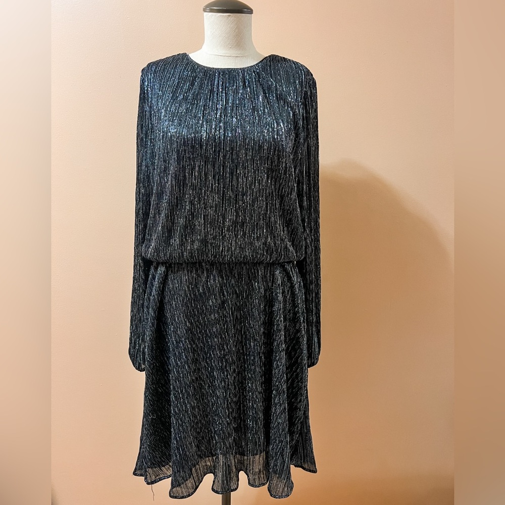White House Black Market Long Sleeve Shimmer Blouson Dress